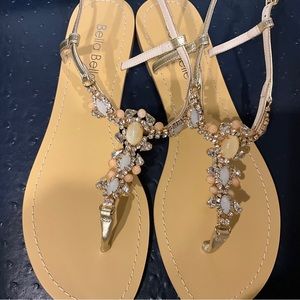 New Bella Belle wedding Luna Gold Leather 8.5 jeweled sandal handmade